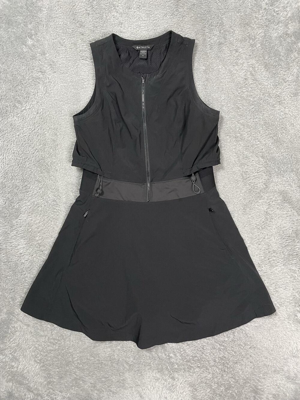 Athleta Tank Dress Skort Womens 4 Black Zip Front Sleeveless Tennis Pockets